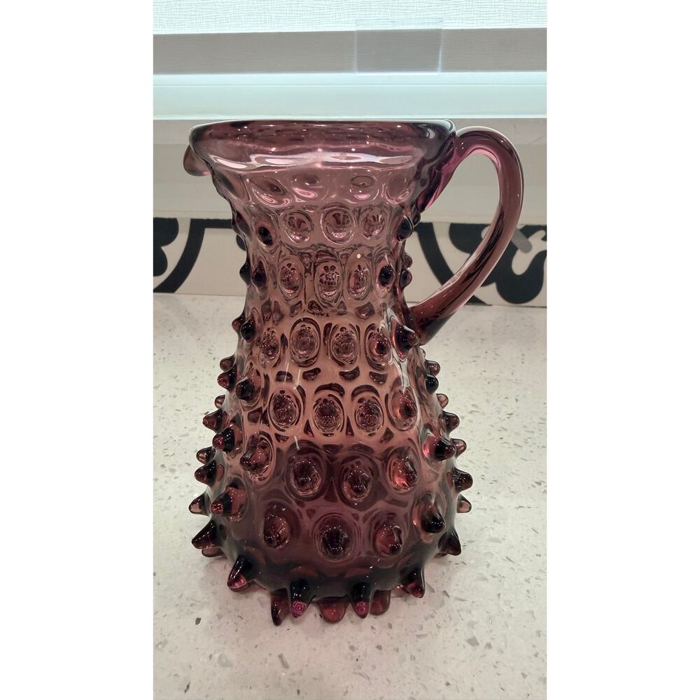 Vintage Empoli Italy Amethyst Purple Spiked Hobnail Art Glass Pitcher MCM - Picture 3 of 7
